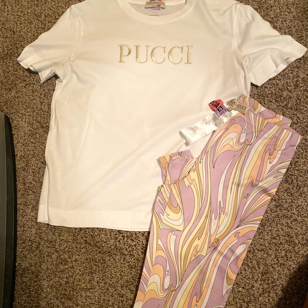 Emilio Pucci White Tee and Pastel Leggings Set